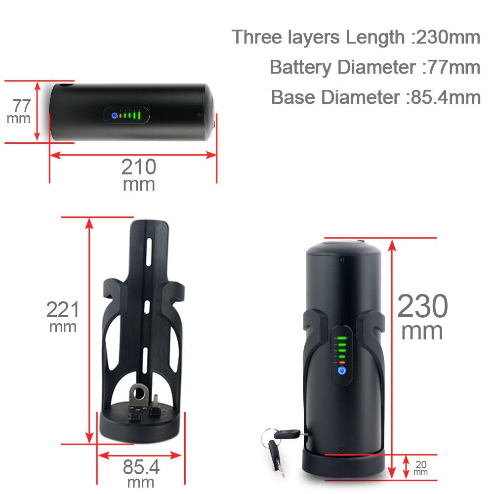 Dimensions of LaVita e-bike conversion batter in water bottle cage holder
